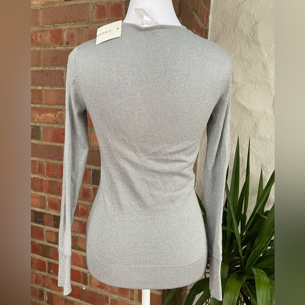 Nwt Cache Sweater. Gray With Silver Thread. Side … - image 4